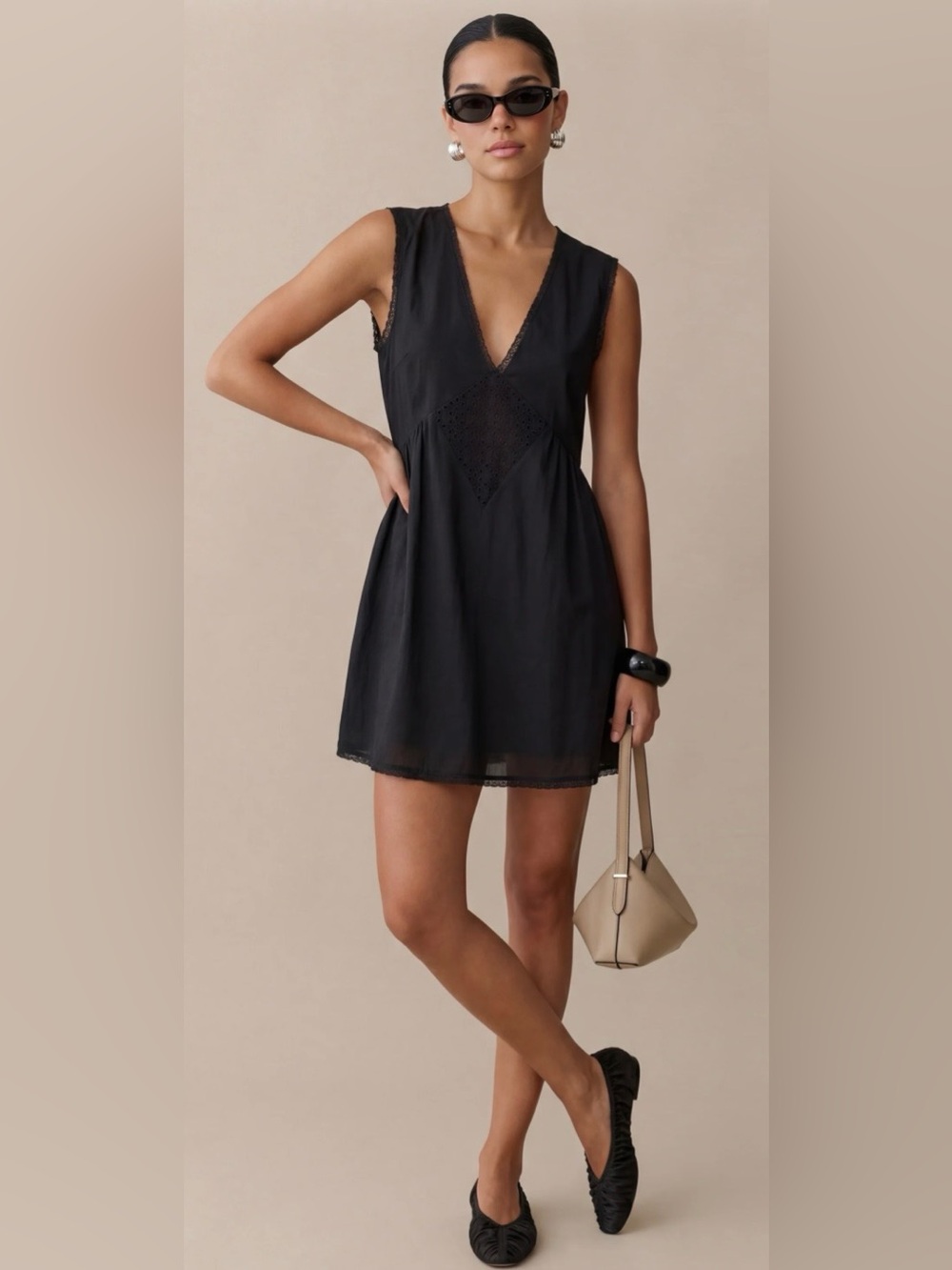 Kourt Tatiana Dress L Black NWT Lace Trim Mini Few Moda